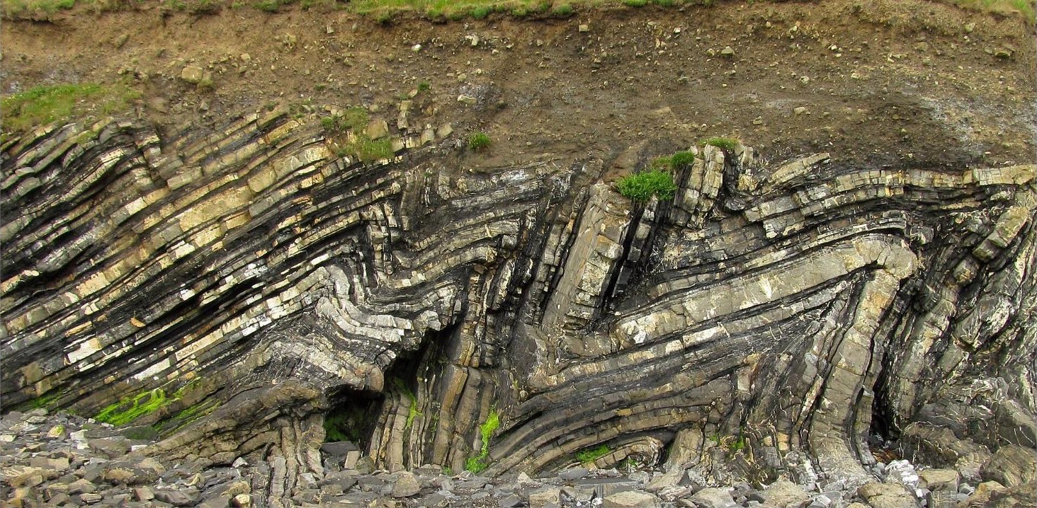 Zig-zag folded rock strata in the cliffs at Loughshinny